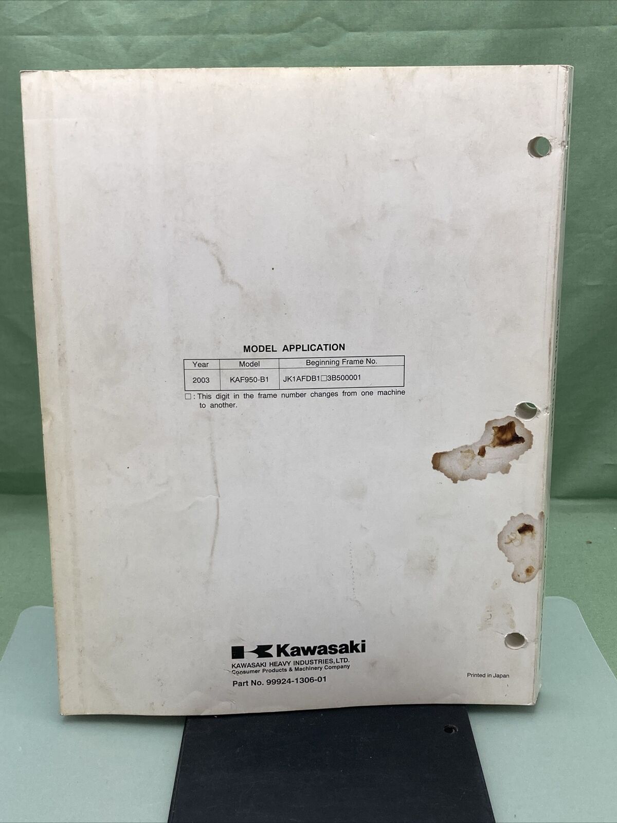 GENUINE KAWASAKI 99924-1306-01 UTILITY VEHICLE SERVICE MANUAL MULE 3010 DIESEL