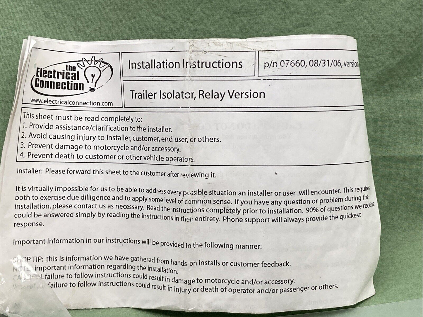 NEW ELECTRICAL CONNECTION 07660 TRAILER ISOLATOR RELAY VERSION