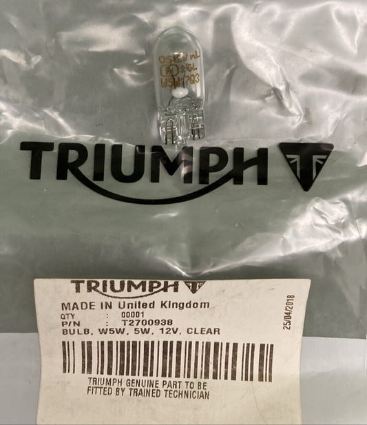 NEW GENUINE TRIUMPH T2700938 Bulb, W5W, 5W, 12V, Clear