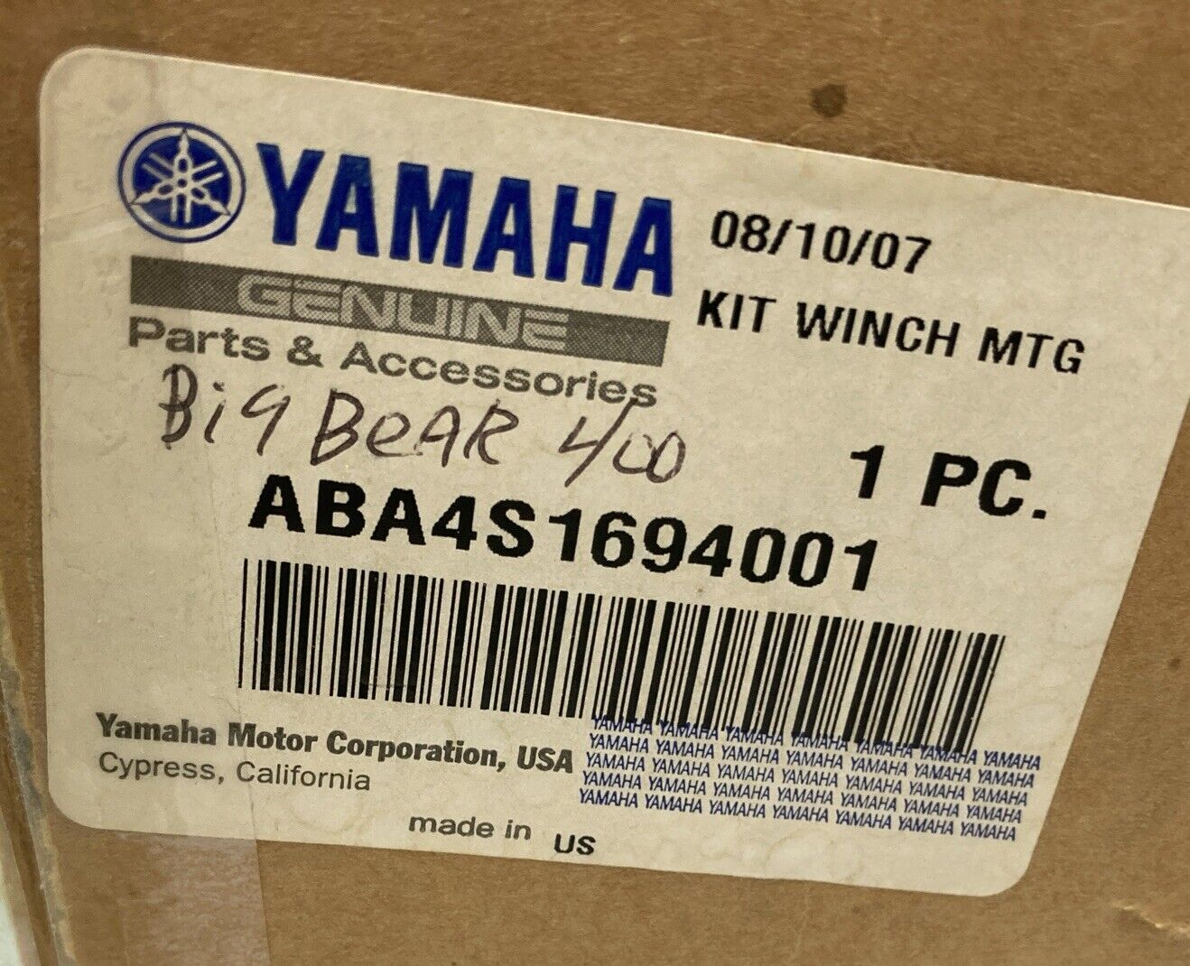 NEW GENIUNE YAMAHA ABA-4S169-40-01 KIT WINCH MOUNT BIG BEAR 400