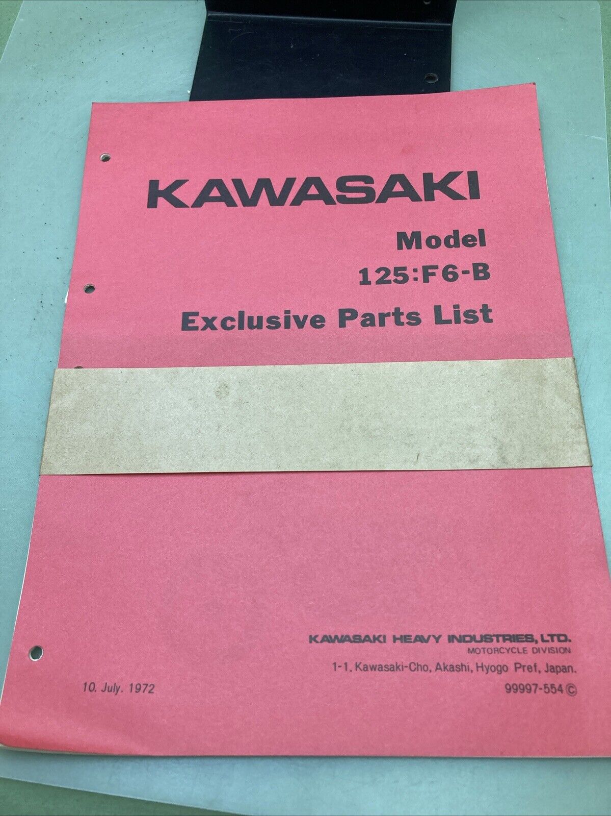 GENUINE KAWASAKI 99997-554 MODEL 125:F6-B EXCLUSIVE PARTS LIST 1972