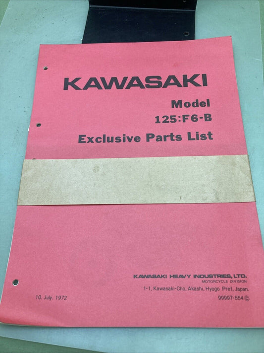 GENUINE KAWASAKI 99997-554 MODEL 125:F6-B EXCLUSIVE PARTS LIST 1972