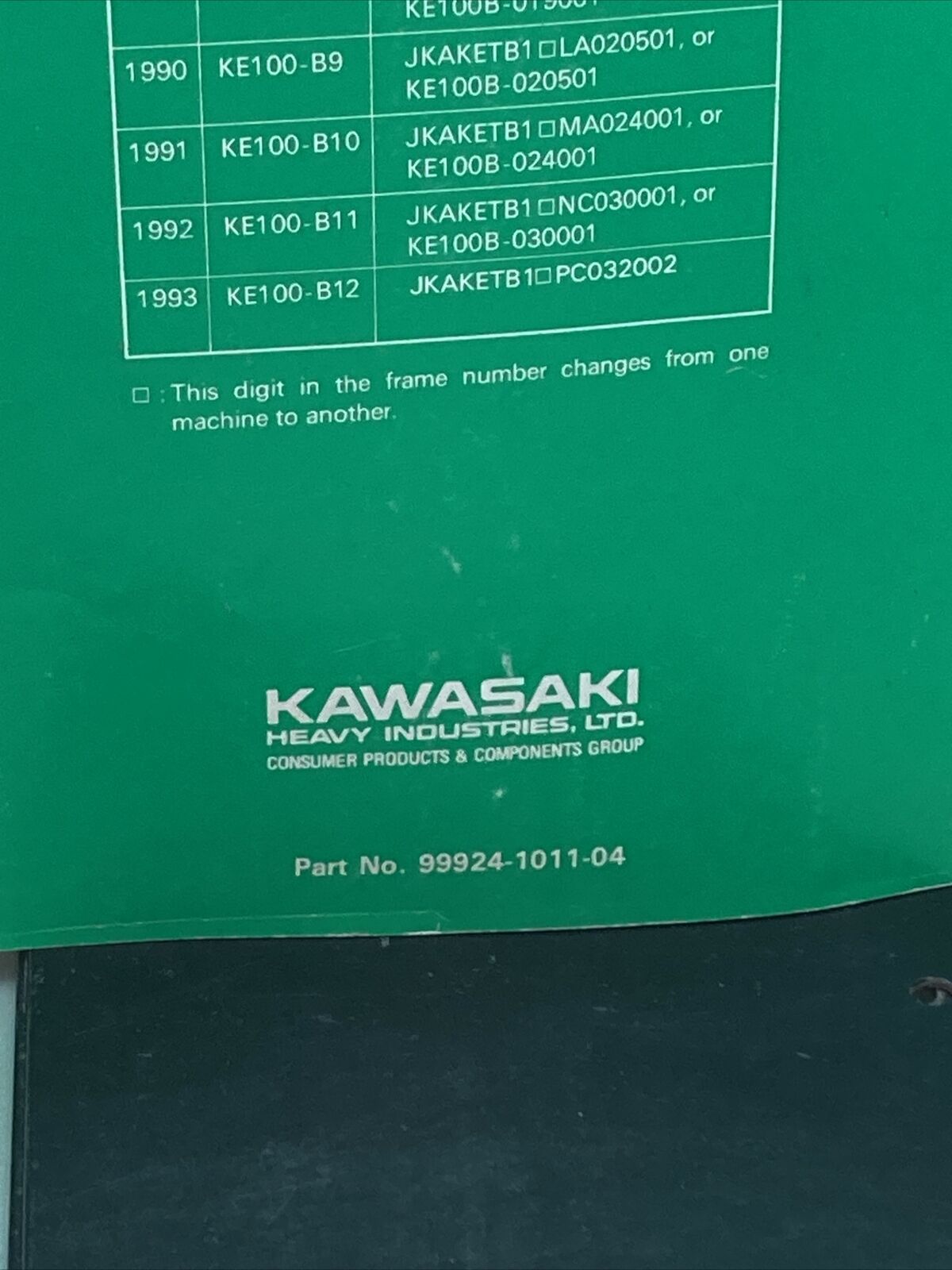 GENUINE KAWASAKI 99924-1011-04 KE100 SERVICE MANUAL '79-'93