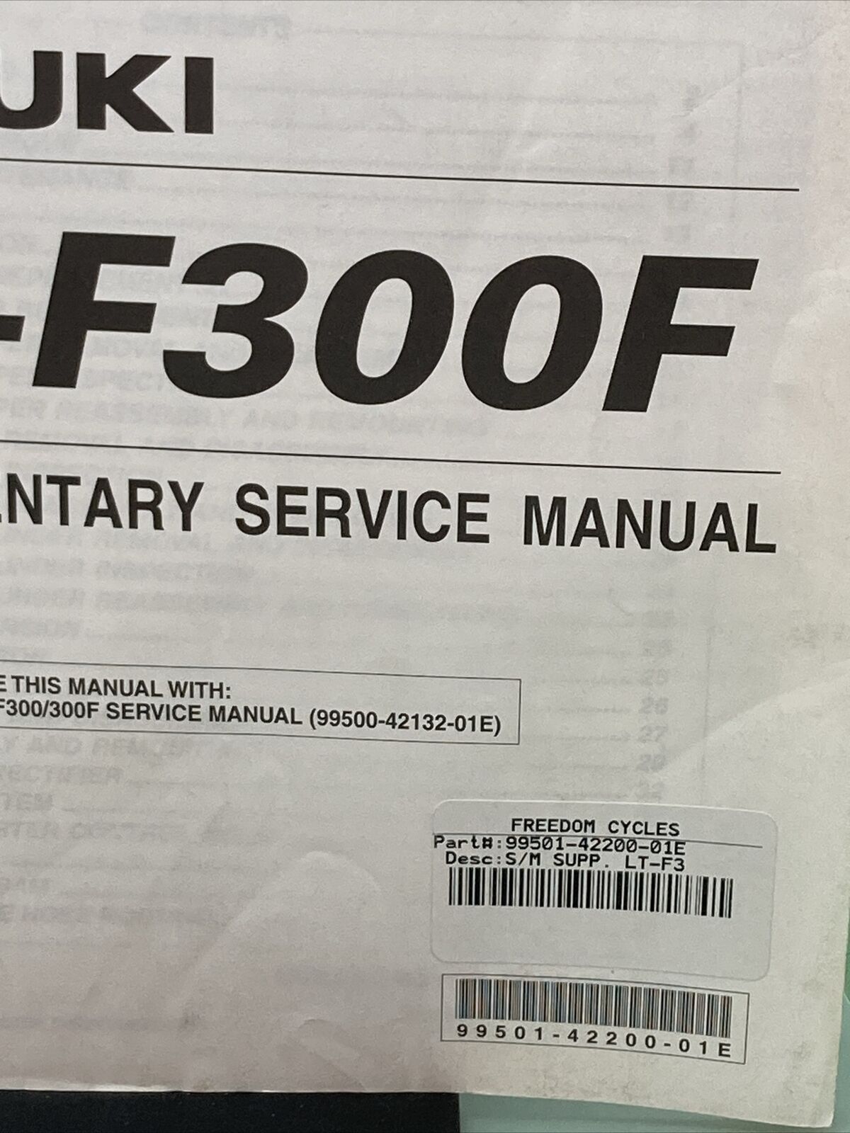 GENUINE SUZUKI 99501-42200-01E SUPPLEMENTARY SERVICE MANUAL LT-F300F