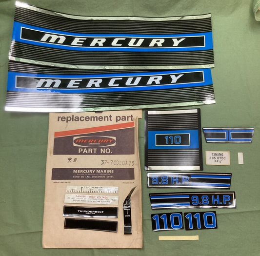 NEW GENUINE MERCURY 37-70030A75 DECAL SET FOR MERCURY 9.8 HP MARINE INCOMPLETE