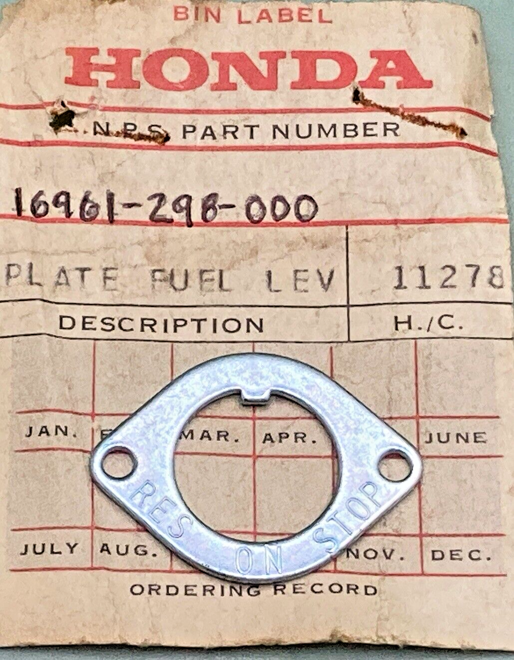 NEW GENUINE HONDA 16961-298-000 PETCOCK PLATE, CB350 CB450 CL175 CL350 CL450
