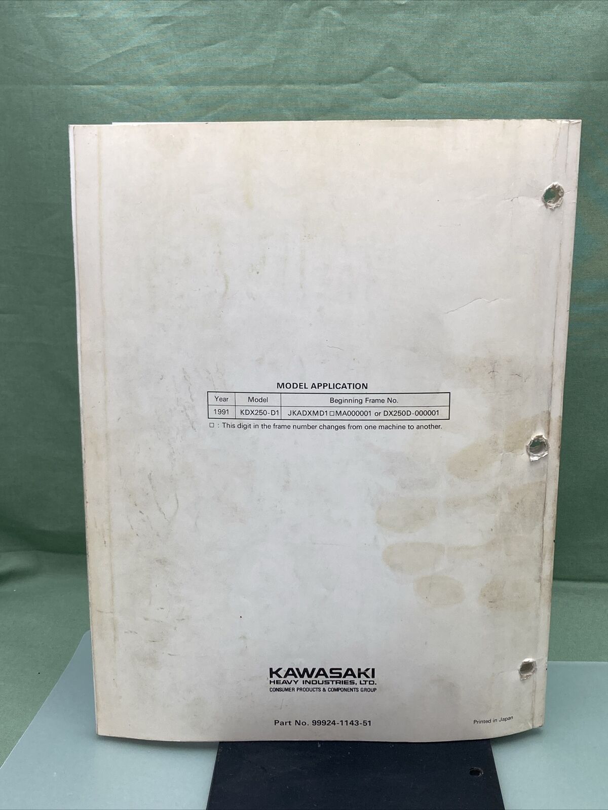 GENUINE KAWASAKI 99924-1143-51 SERVICE MANUAL SUPPLEMENT KDX250