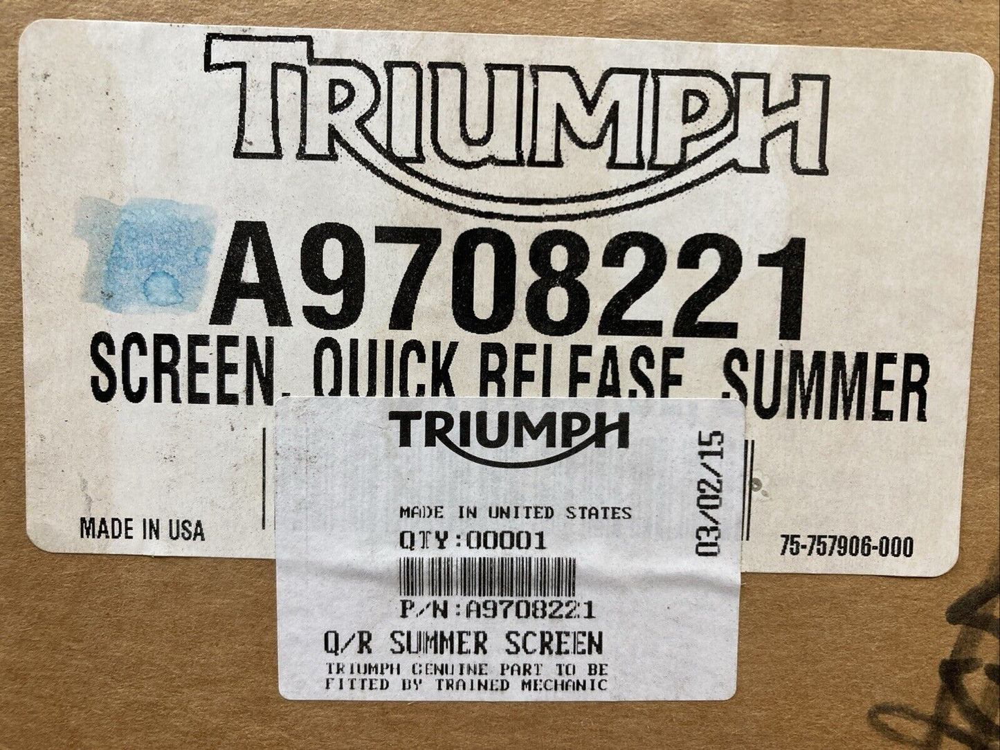 NEW GENUINE TRIUMPH A9708221 Q/r Summer Screen Bonneville