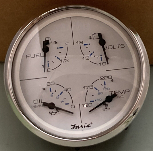 NEW GENUINE FARIA 75474 5" Chesapeake White Multi Gauge Fuel Oil Water Volt