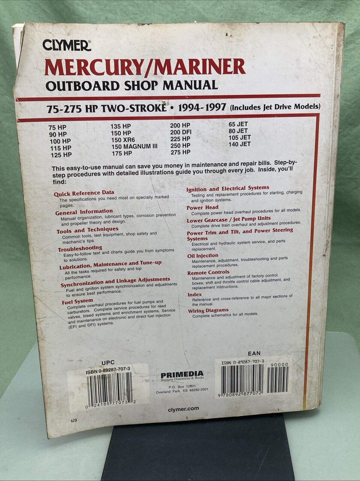 GENUINE CLYMER B724 MERCURY/MARINER OUTBOARD 75-275 HP TWO-STROKE 94-97 MANUAL