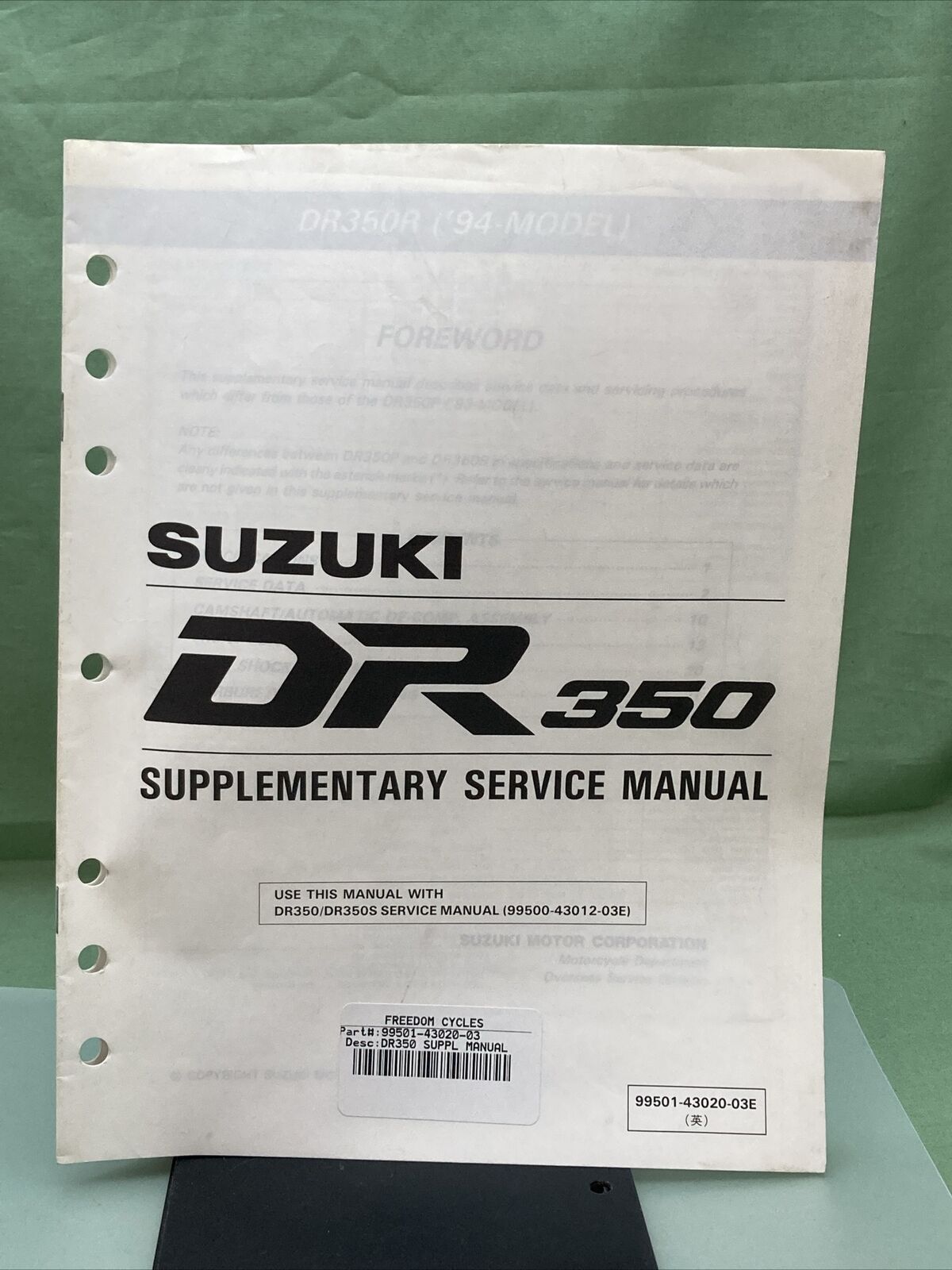 GENUINE SUZUKI 99501-43020-03E SUPPLEMENTARY SERVICE MANUAL DR-350