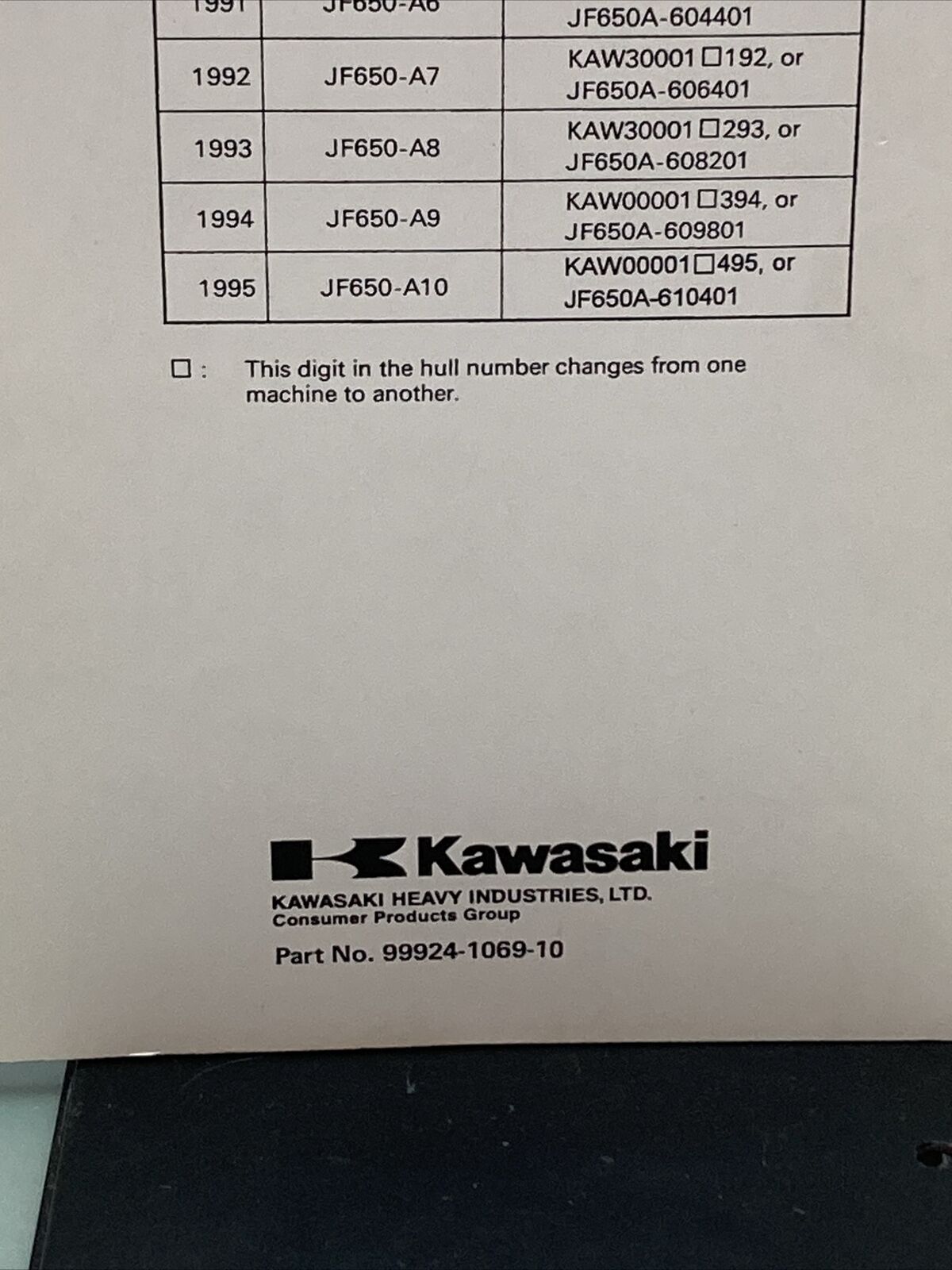 GENUINE KAWASAKI 99924-1069-10 JETSKI WATERCRAFT X-2 SERVICE MANUAL '86-'95