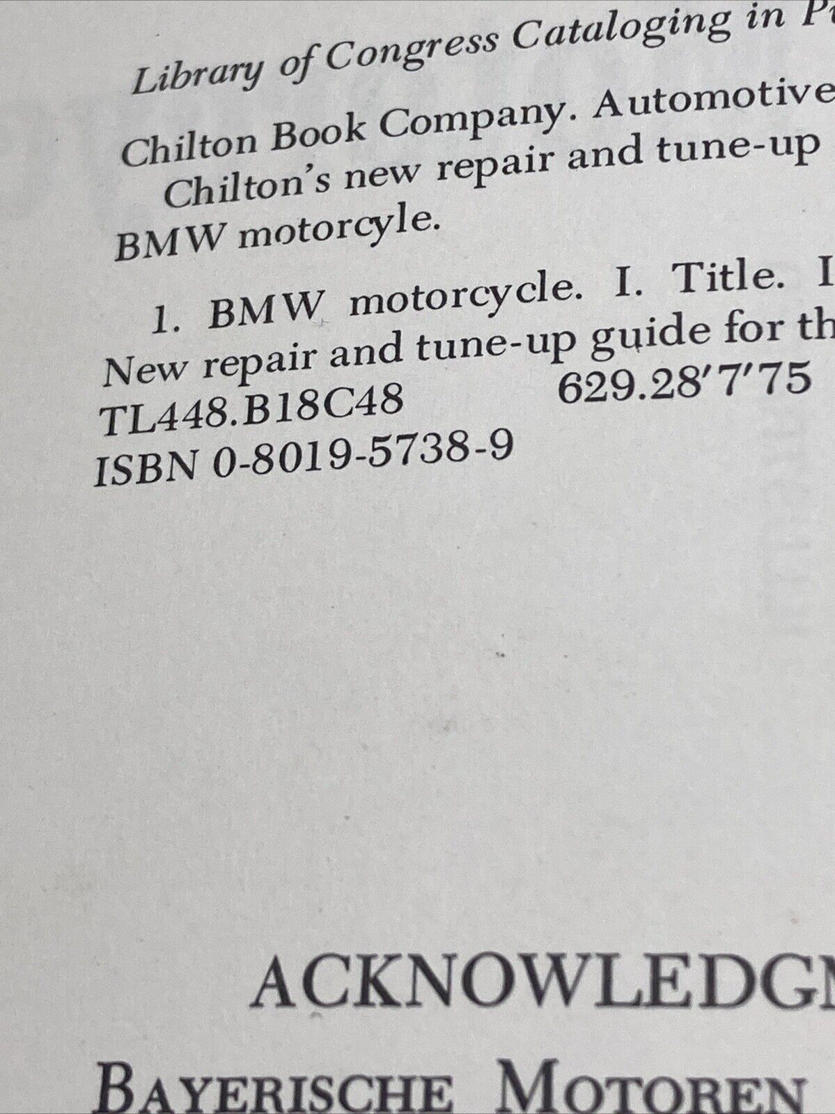 GENUINE CHILTON 5738 BMW MOTORCYCLE REPAIR AND TUNE-UP GUIDE