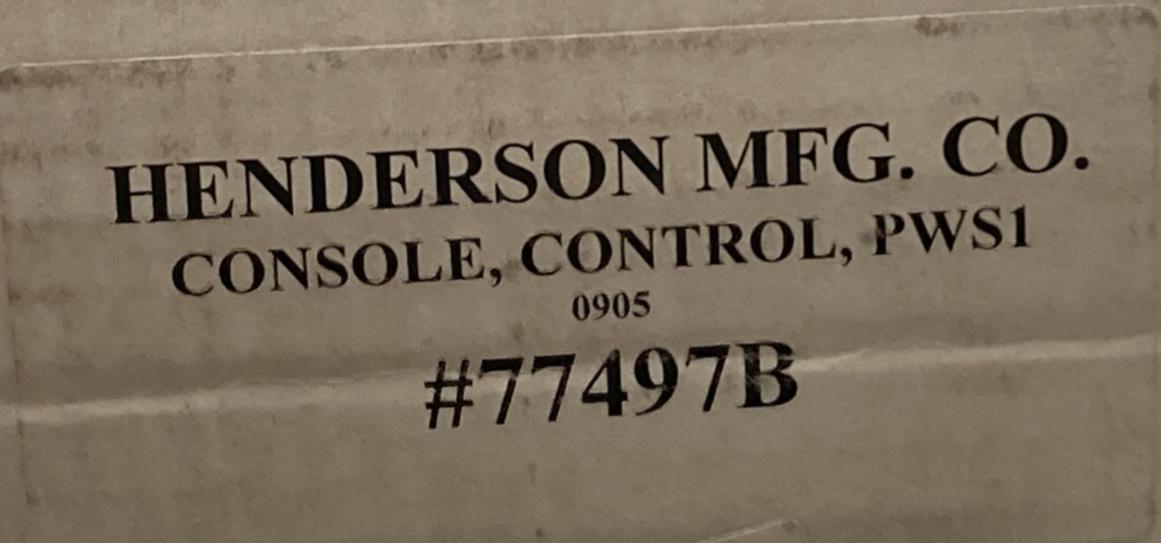 NEW GENUINE HENDERSON 77497B MODEL PWS-1 ELEC PRE WETTING CONTROL CONSOLE