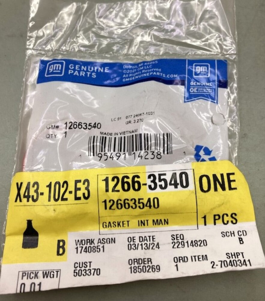 GM 12663540 Intake Manifold Gasket New Genuine