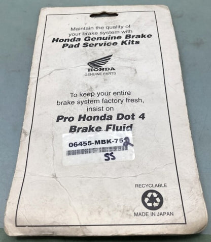 Honda 06455-MBK-751 Pad, Set, Fr. 06455-MBK-752 New Genuine