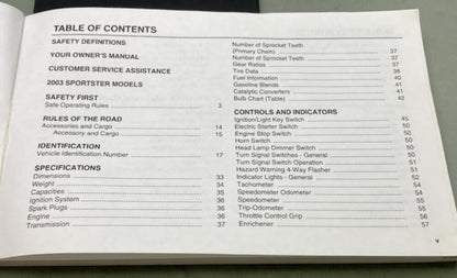 Harley Davidson 99468-03 Sportster Models Owner's Manual 2003 Genuine