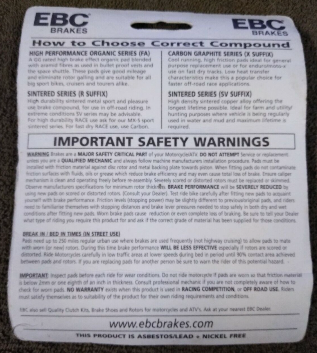 NEW EBC BRAKES FA199 HGIH PERFORMANCE FRONT BRAKE PADS