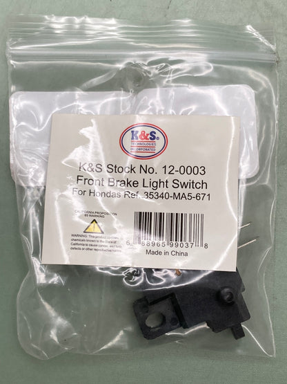 New Genuine K&S 12-0003 Front Brake Light Switch Honda