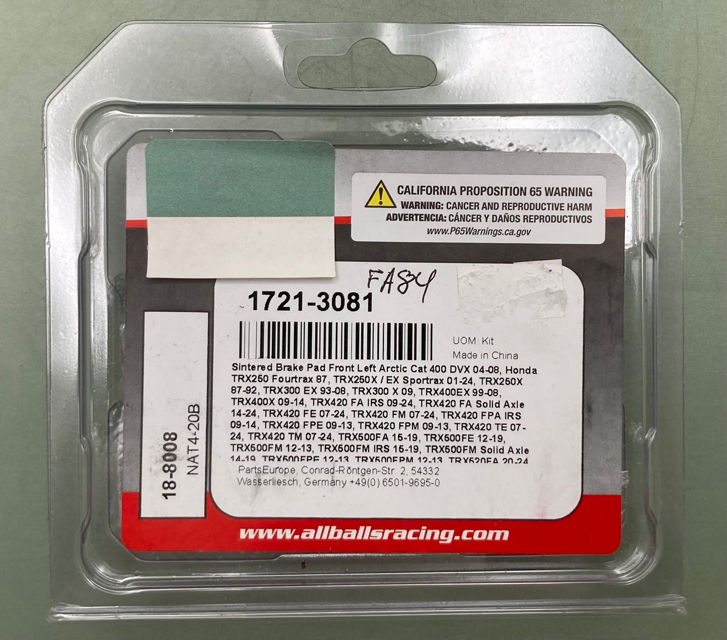 New Genuine All Balls 1721-3081 Sintered Brake Pads