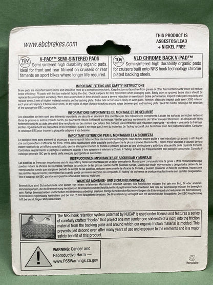 New Genuine EBC FA196V Semi-Sintered V Brake Pads