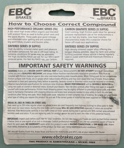 New Genuine EBC FA86 High Performance MC & ATV Organic, Sintered Brake Pads