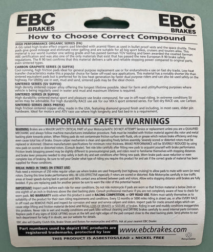 New Genuine EBC FA34 High Performance MC & ATV Organic Brake Set
