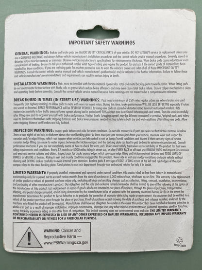 New Genuine Drag Specialties 1720-0213 Organic Brake Pad Set MC Harley/Buell