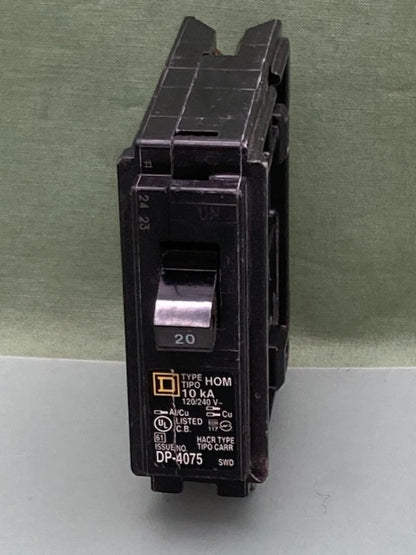 Schneider DP-4075 Single Pole Circuit Breaker 20 Amp HOM120 10 ka Genuine