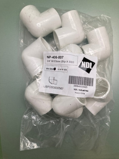 Pk of 9 NDL NP-406-007 Elbow 90 3/4" Slip X Slip New Genuine