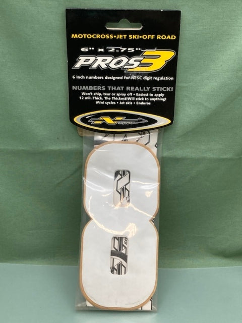 Pk of 3 N-STYLE PROS NIII-8W Pros 3 #8 Sticker White 6"x2.75" New Genuine
