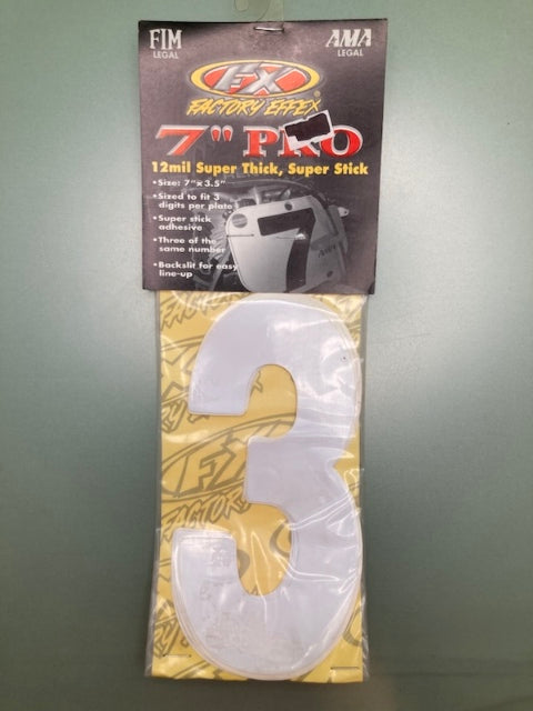 Pk of 3 Factory Effex 02-4343 Pro Sticker #3 White 7"x3.5" New Genuine