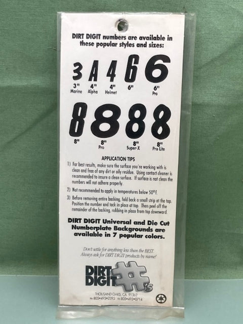 Pk of 3 Dirt Digits SX63W-1 Stick-On #1 White 6" New Genuine