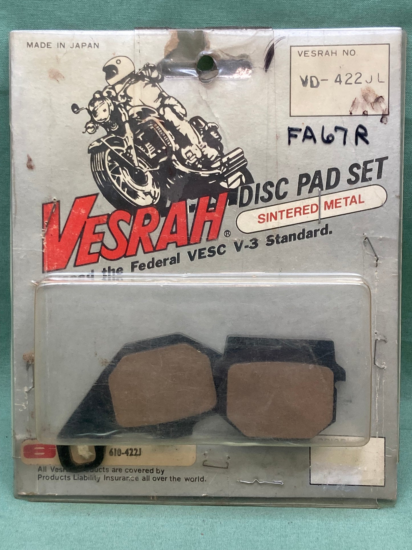 New Genuine Vesrah VD-422JL Disc Pad Set, Sintered Metal