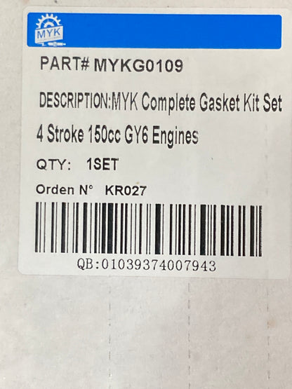 New Genuine MYK MYKG0109 Complete Gasket Kit Set 4 Stroke 150cc GY6 Engines