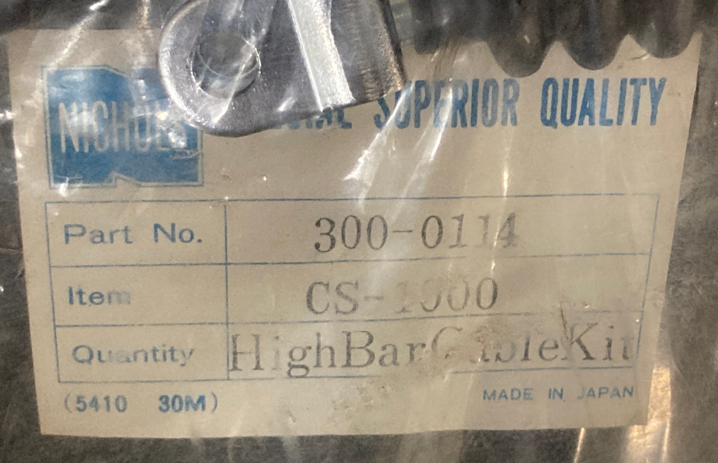 New Genuine Nichols 300-0114 High Bar Cable Kit