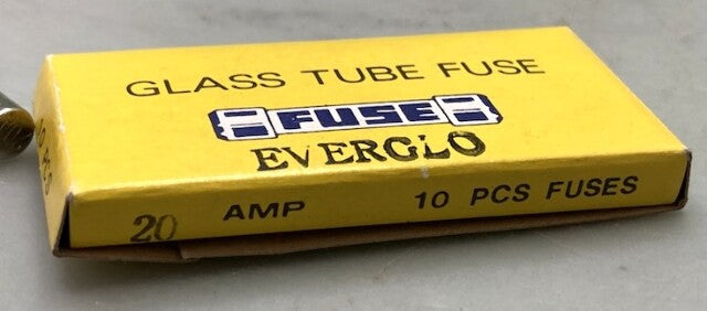 Qty 10 Everglo 20 Amp Glass Tube Fuse New Genuine