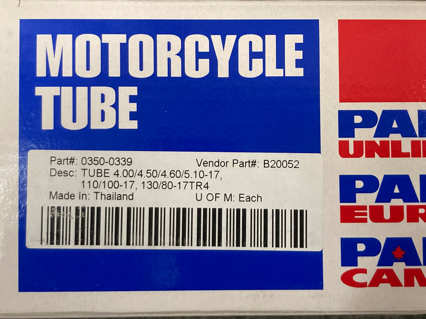 New Genuine Parts Unlimited 0350-0339 MC Tube 4.00/4.50/4.60/5.10-17, 110/100-17