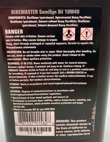 BikeMaster 531809 Semi-Synthetic motorcycle oil 10W-40 1Quart New Genuine