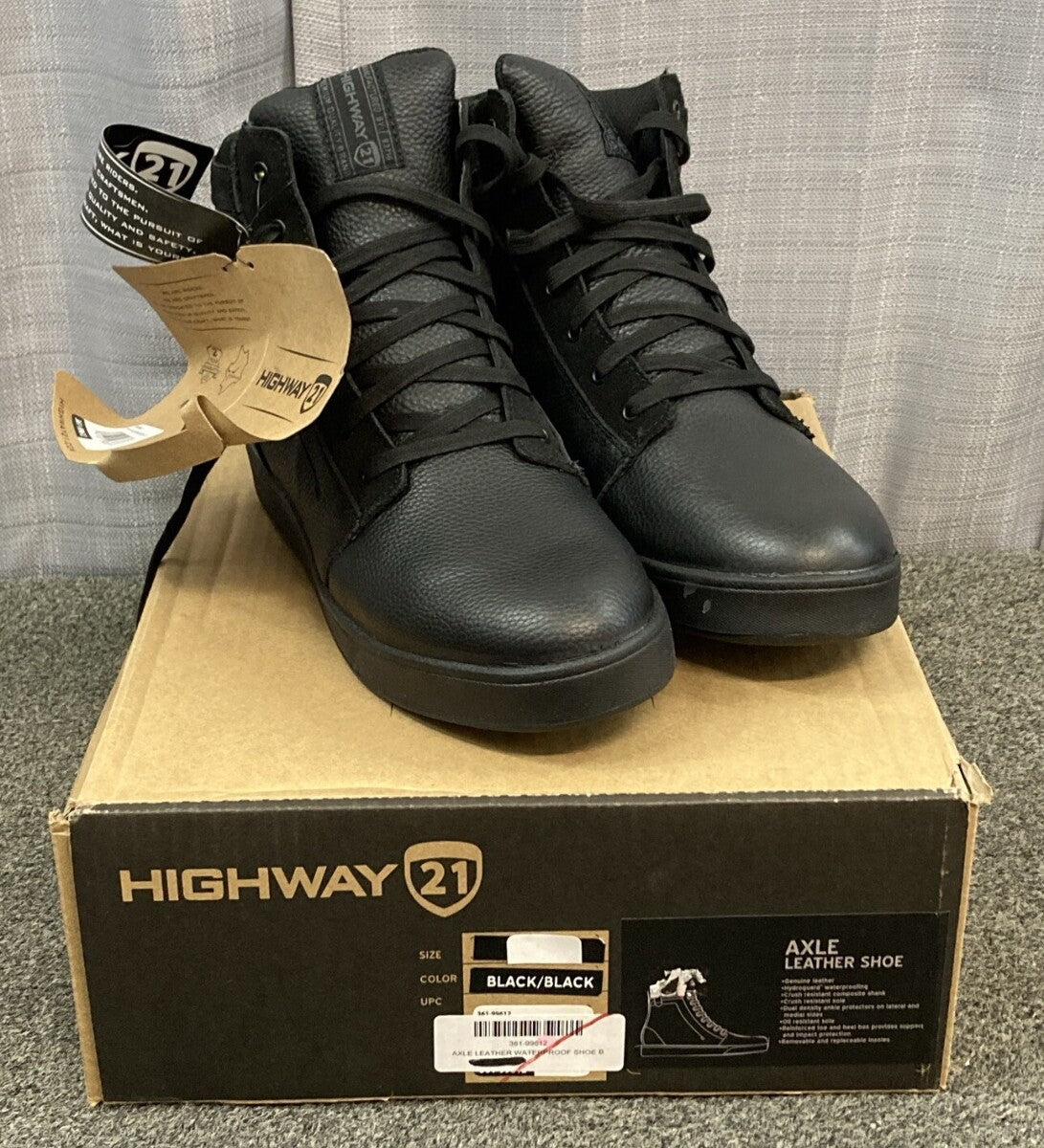 NEW GENUINE HIGHWAY 21 361-99608 SIZE 8 AXLE LEATHER WATERPROOF SHOES BLACK/GUM