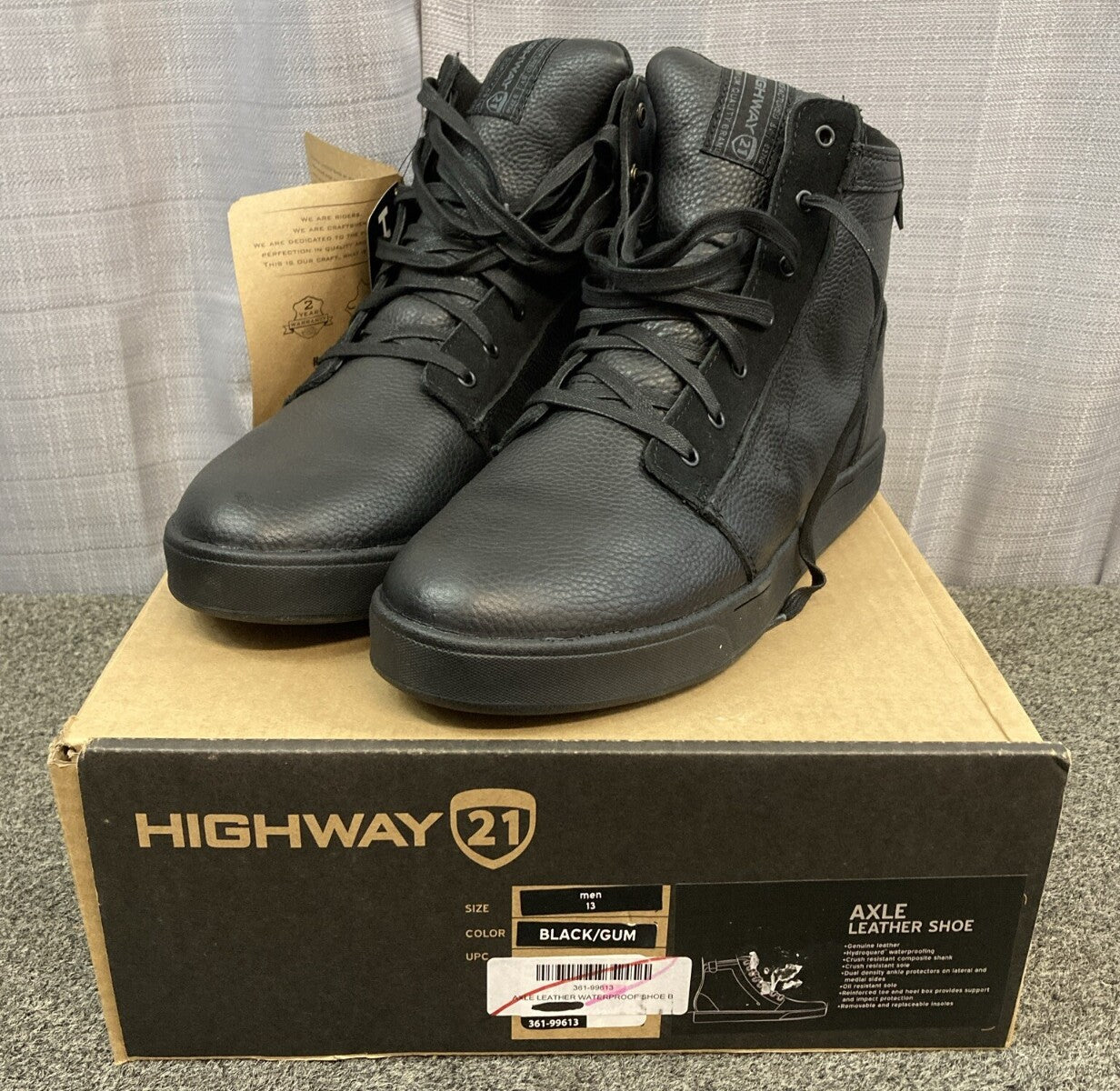 NEW GENUINE HIGHWAY 21 361-99613 SIZE 13 Axle Leather Waterproof Shoes BLACK/GUM