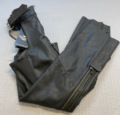 NEW GENUINE HARLEY DAVIDSON 98100-16VM SM MEN'S DELUXE II BLACK LEATHER CHAPS