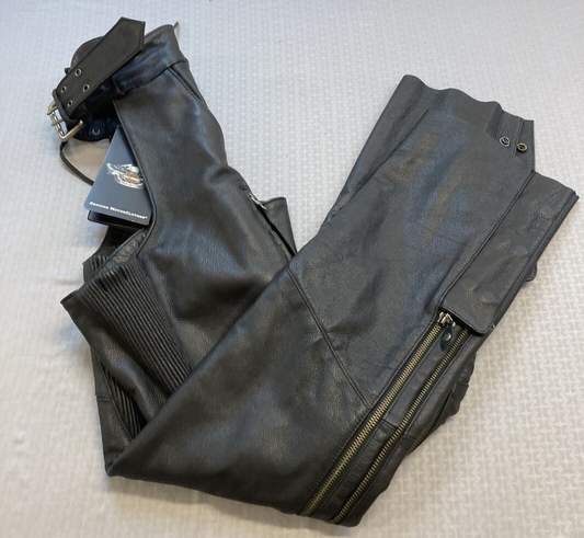 NEW GENUINE HARLEY DAVIDSON 98100-16VM LG MEN'S DELUXE II BLACK LEATHER CHAPS