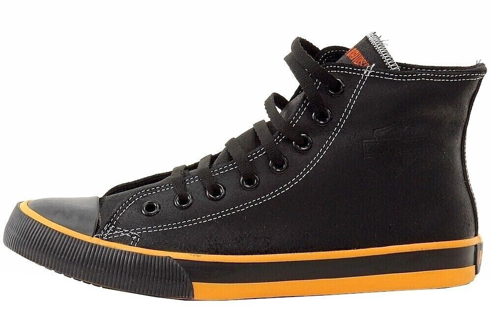 NEW HARLEY DAVIDSON D93816 SIZE 7 MEN'S NATHAN 4.25” BLACK ORANGE LEATHER HI-TOP