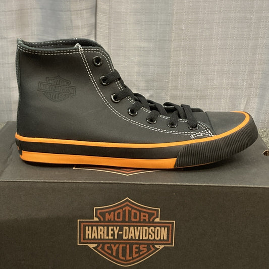 NEW HARLEY DAVIDSON D93816 SIZE 7.5 MENS NATHAN 4.25” BLACK ORANGE LEATHER HI-TO
