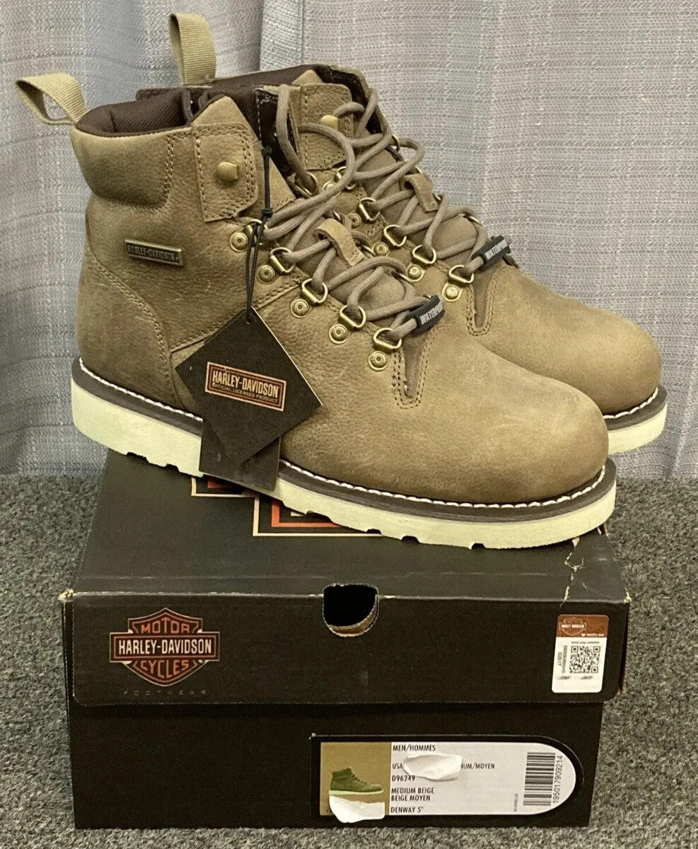 NEW HARLEY DAVIDSON D96249 SIZE 13 MEN'S DENWAY 5" BEIGE LEATHER RIDING BOOTS