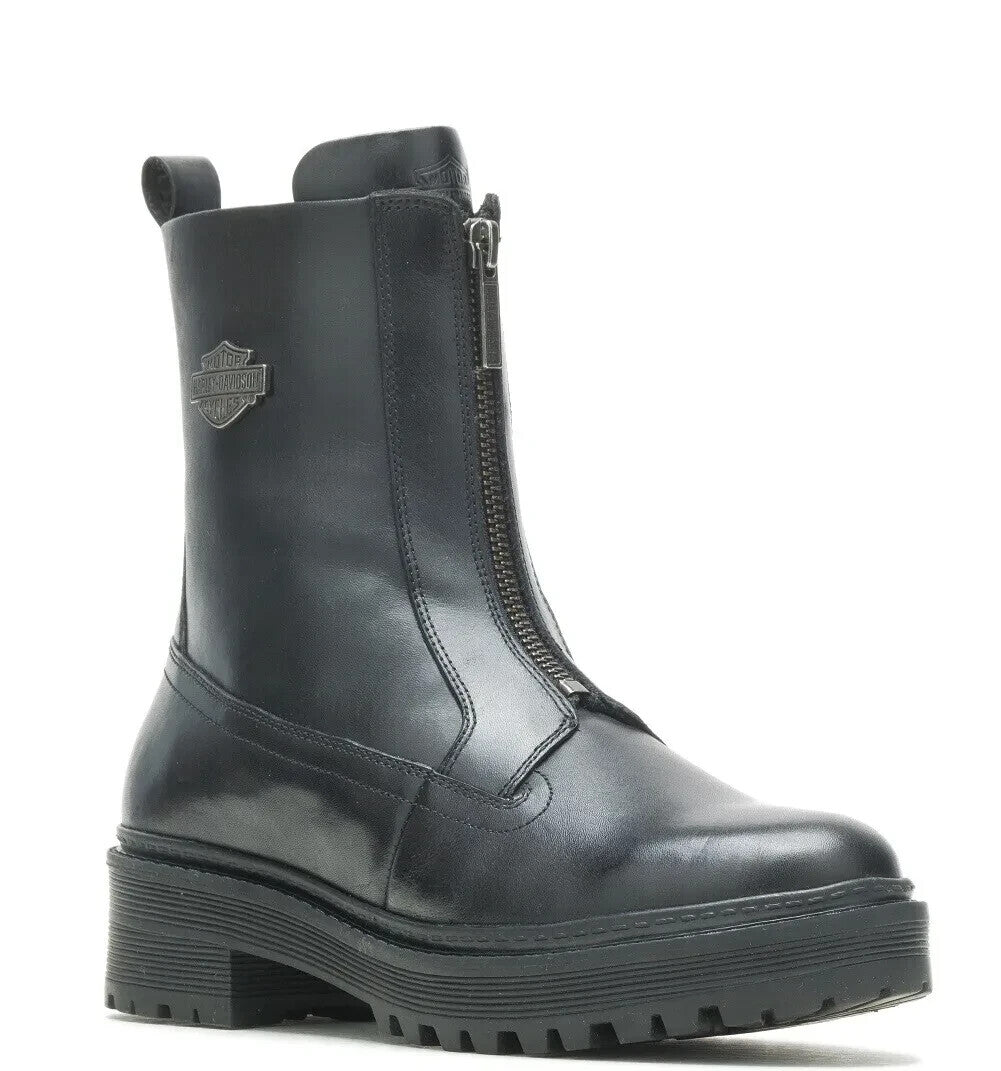 NEW HARLEY DAVIDSON D84785 SIZE 6.5 WOMEN'S CARNEY FRONT ZIP BLACK LEATHER BOOTS
