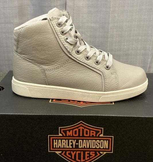 NEW HARLEY DAVIDSON D87224 SIZE 9.5 WOMEN MACKEY 4" GREY MOTORCYCLE SNEAKER BOOT