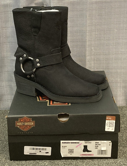 NEW HARLEY DAVIDSON D87243 SIZE 5 WOMEN'S KORSEN BLACK 7" FASHION HARNESS BOOTS