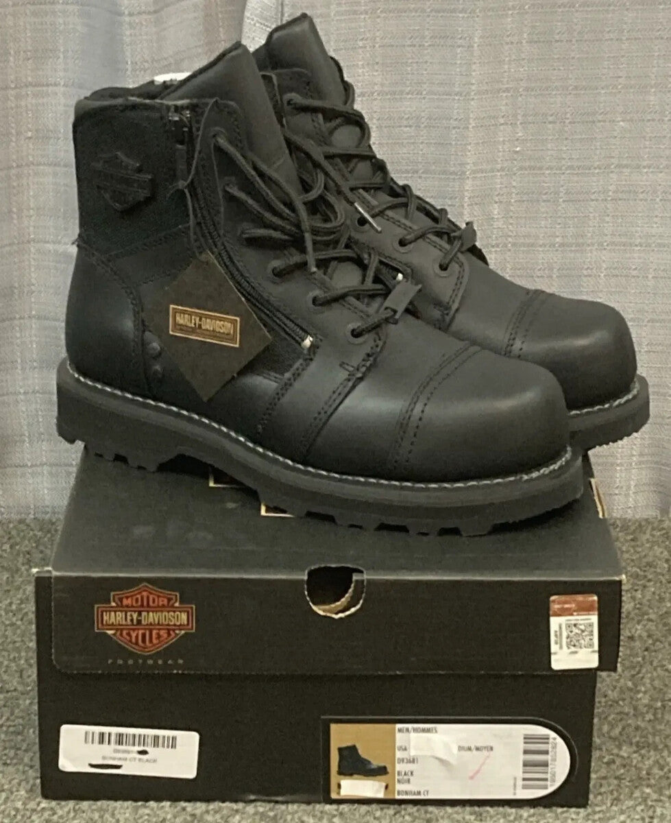 NEW HARLEY DAVIDSON D93681 SIZE 9.5 MEN'S BONHAM SAFETY TOE BLK MOTORCYCLE BOOTS